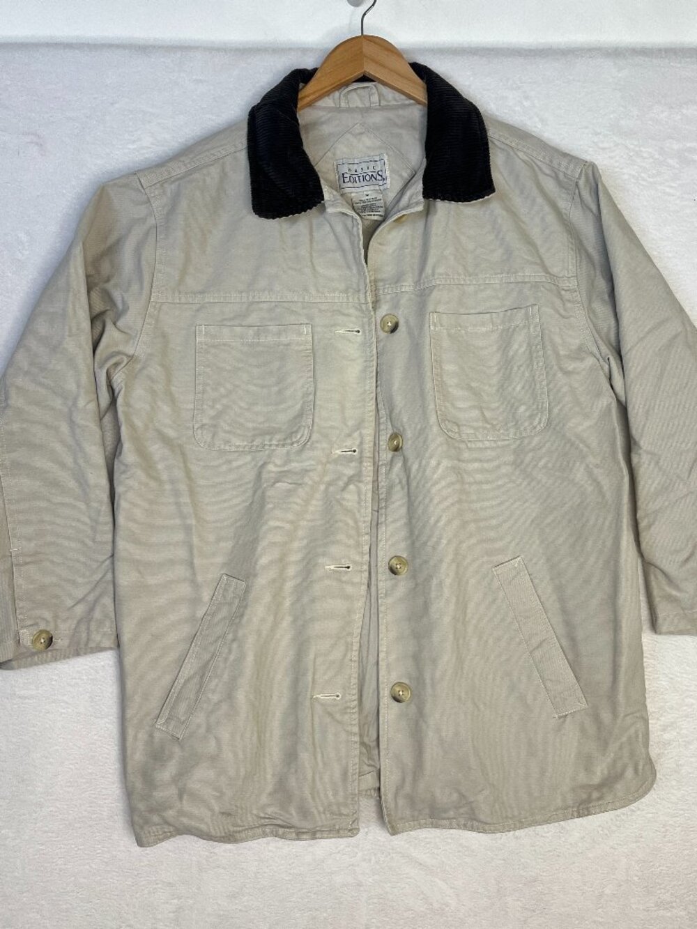 Vtg Basic Editions Canvas Barn Chore Jacket Brown Corduroy Collar sz M Cottage - Picture 3 of 9